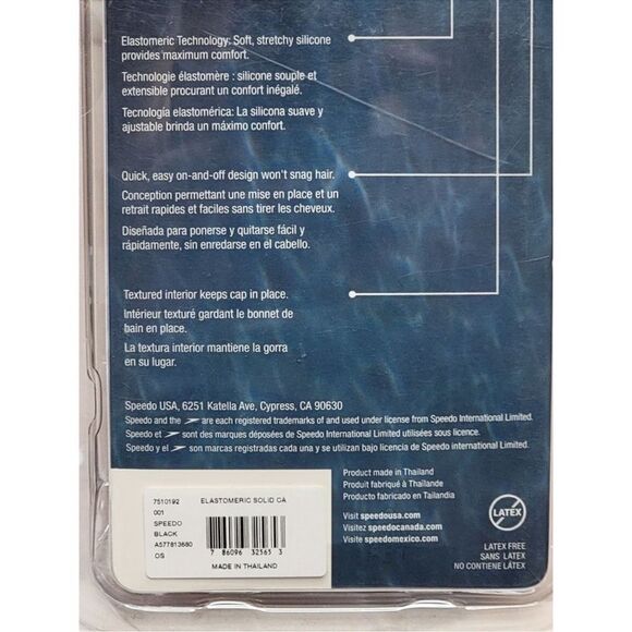 Speedo Elastomeric Solid Swim Cap Unisex One Size Silicone Black Latex Free NWT - Picture 3 of 4